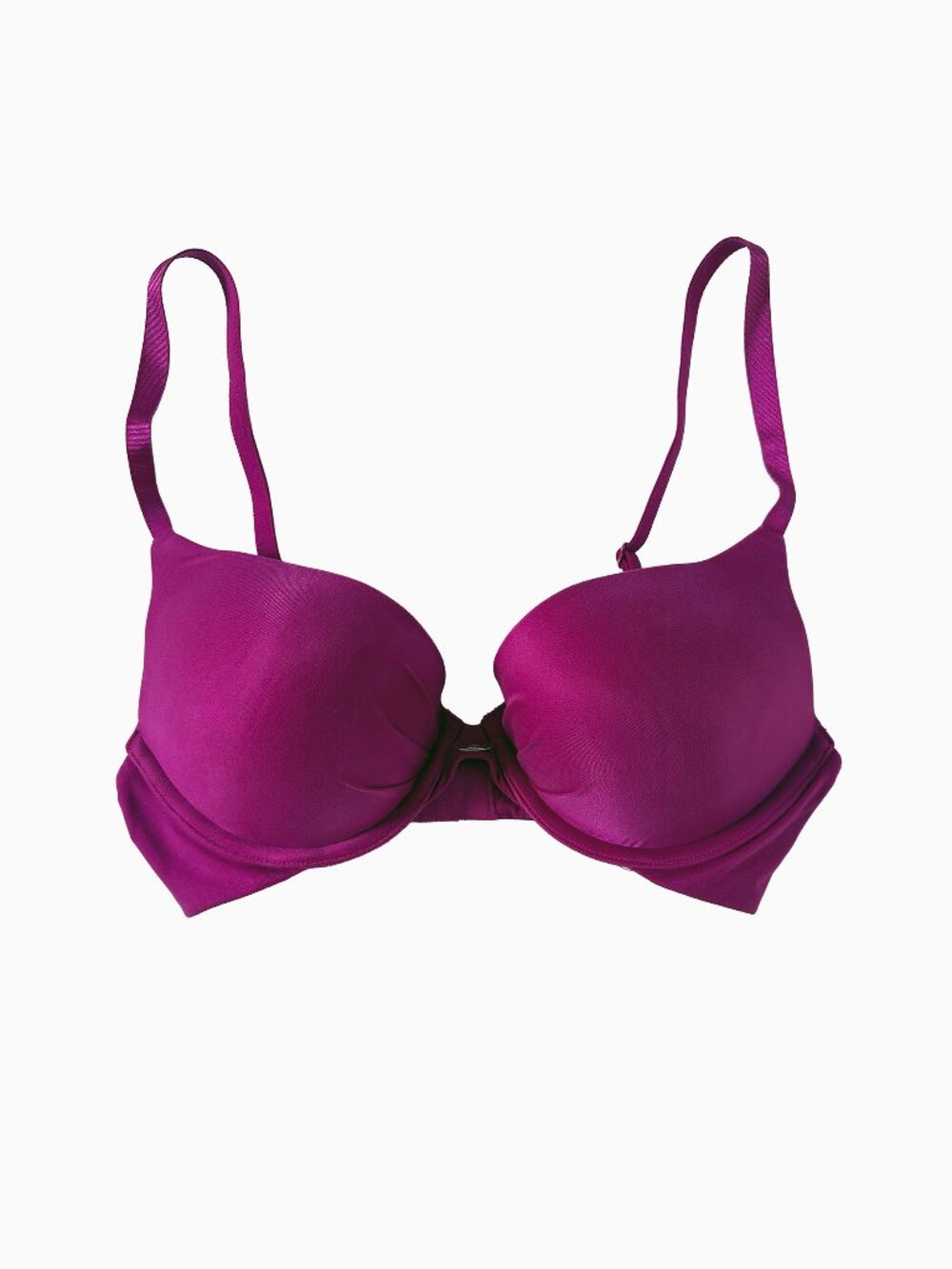 VS Fabulous Plunge Push Up Bra 34C Fuchsia Pink Satin Molded Underwire Satin Y2K